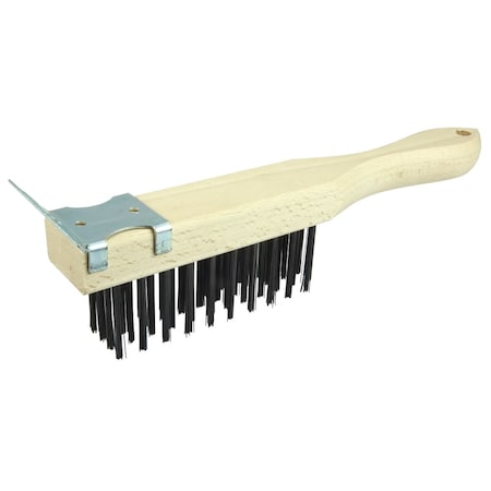 Weiler Wire Scratch Brush w/Scraper, .012 Carbon Steel Fill, 4 x 11 Rows 44069